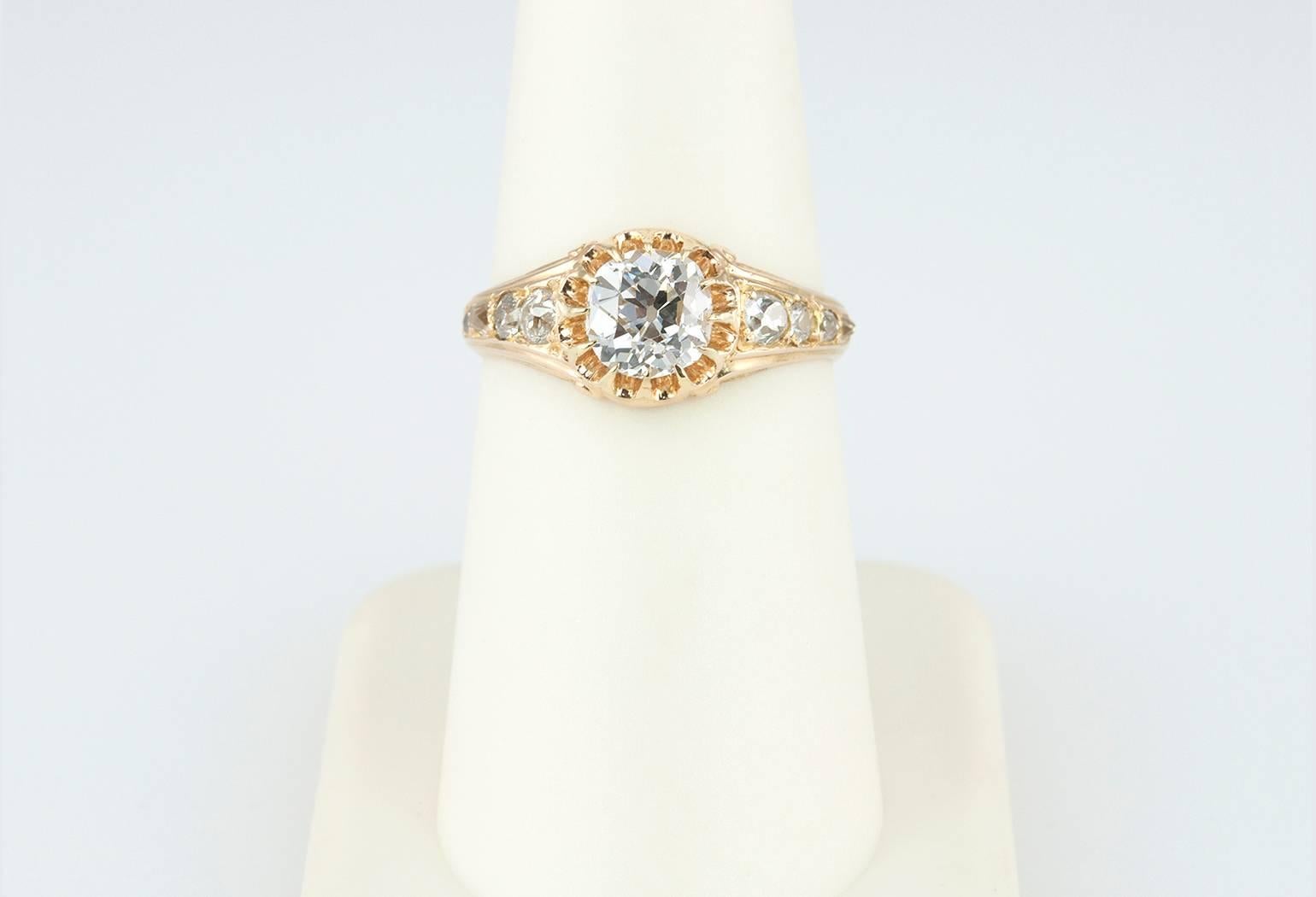 Victorian Old Mine Cut Diamond and Gold Engagement Ring For Sale 3