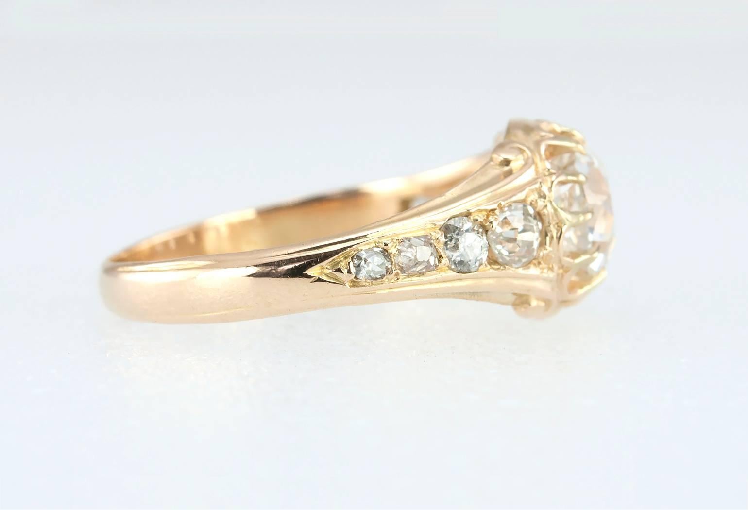 Women's Victorian Old Mine Cut Diamond and Gold Engagement Ring For Sale