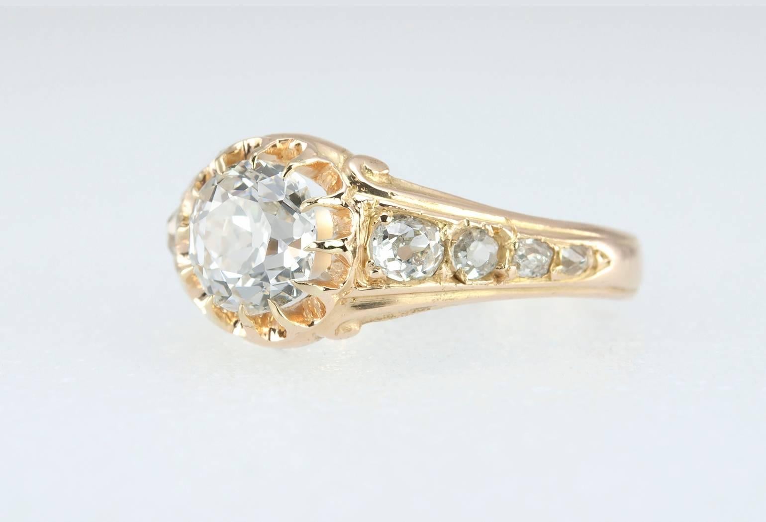 Victorian Old Mine Cut Diamond and Gold Engagement Ring In Excellent Condition For Sale In Los Angeles, CA