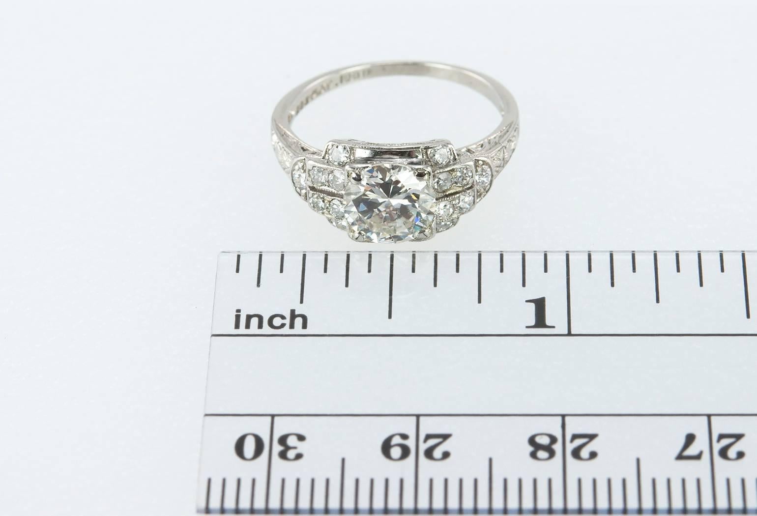 1.02 Carat Old European Cut Diamond and Platinum Engagement Ring For Sale 5