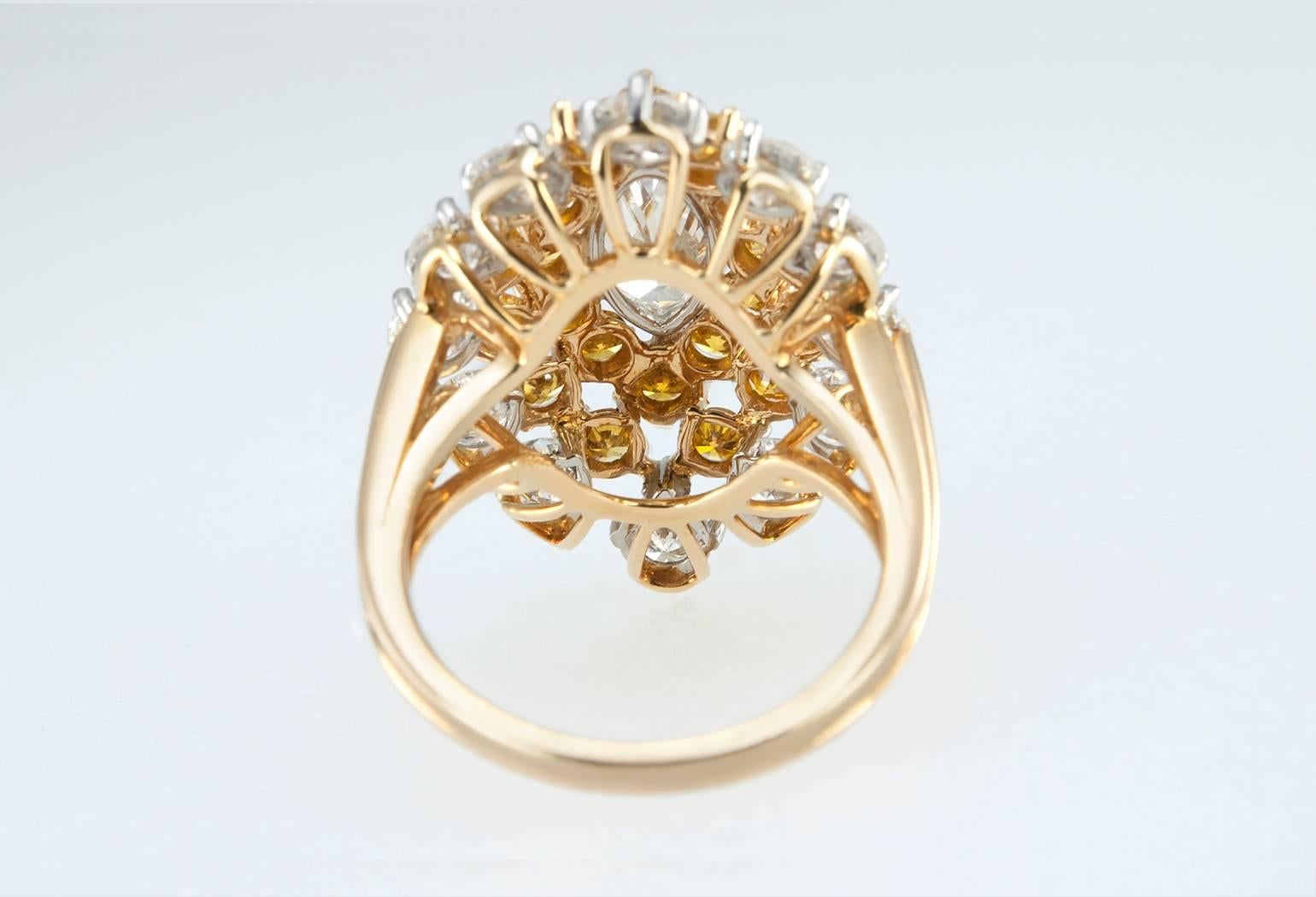Oscar Heyman Marquise Diamond and Yellow Diamond Cocktail Ring  For Sale 2
