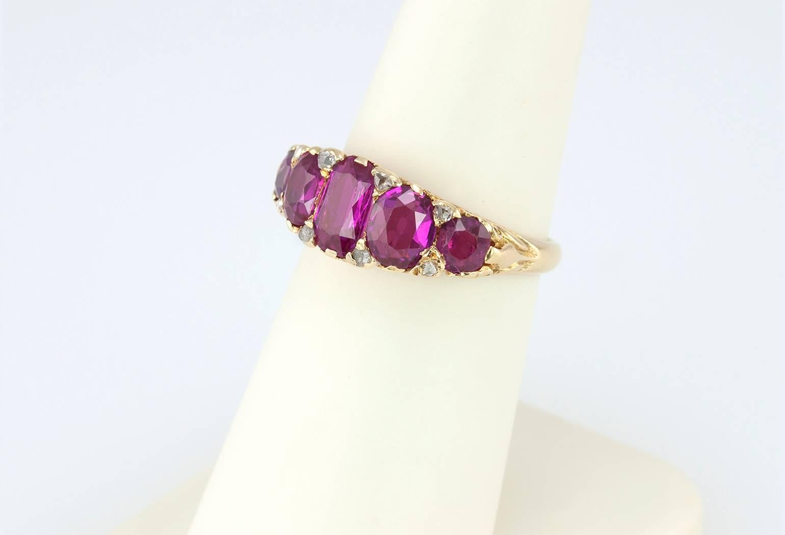 Victorian Ruby and Diamond Five-Stone Gold Ring For Sale 3