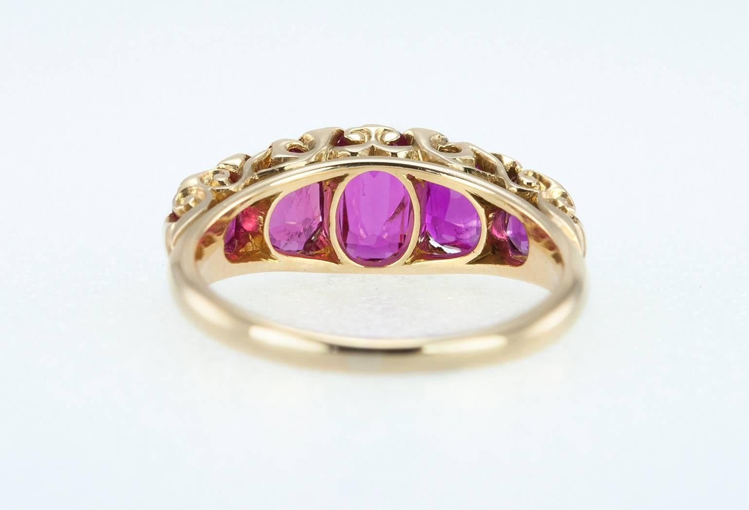Women's Victorian Ruby and Diamond Five-Stone Gold Ring For Sale