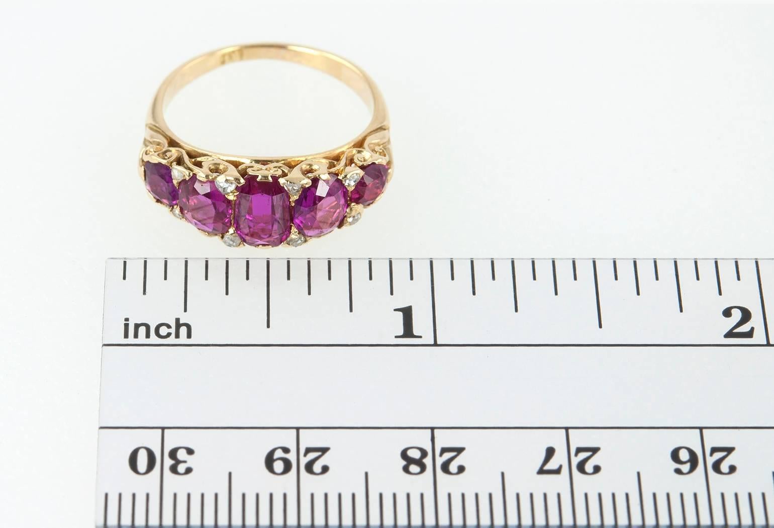 Victorian Ruby and Diamond Five-Stone Gold Ring For Sale 5