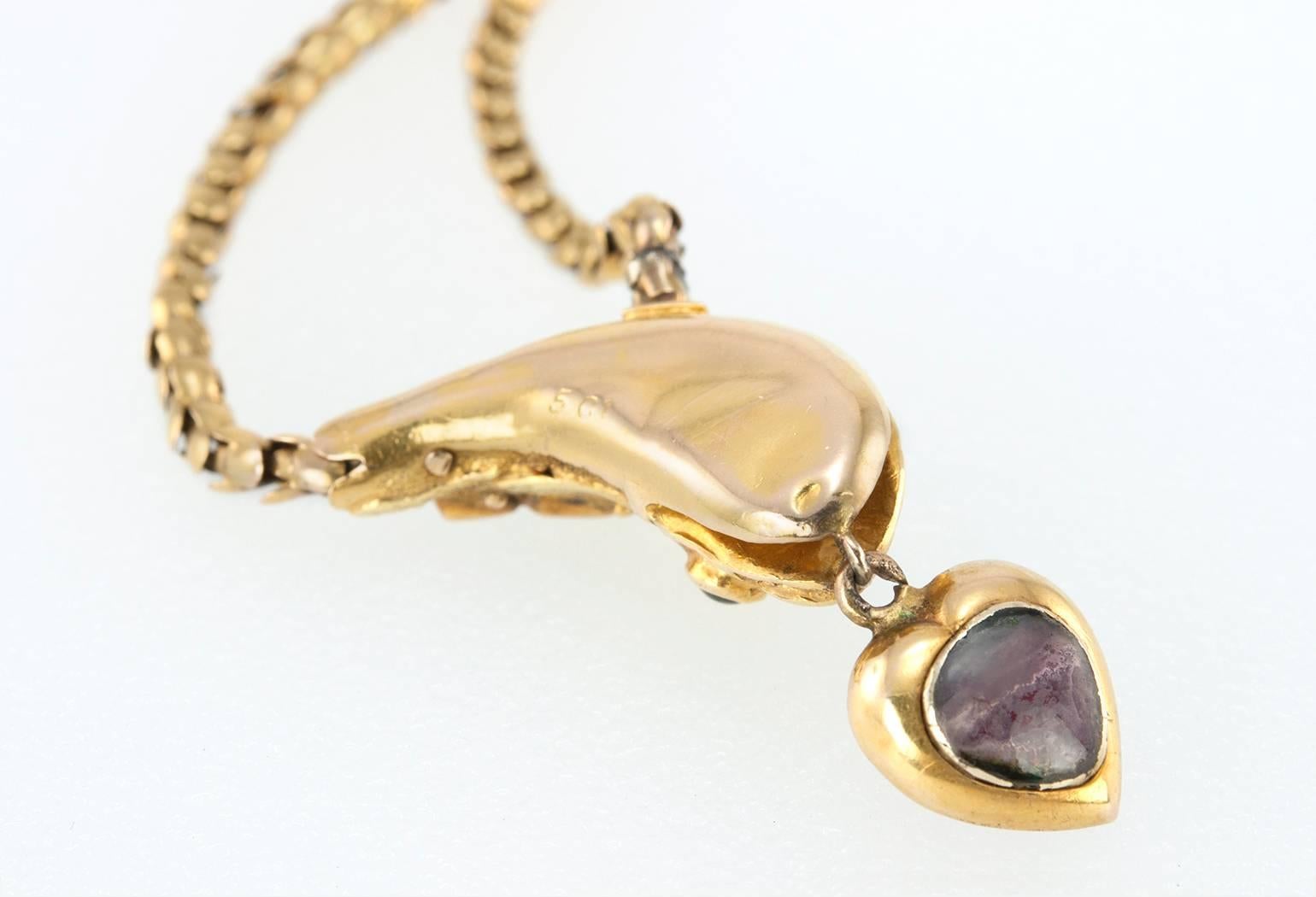 Women's Victorian Garnet Gold Snake Necklace  For Sale