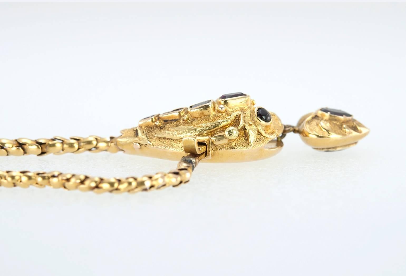 Victorian Garnet Gold Snake Necklace  For Sale 1