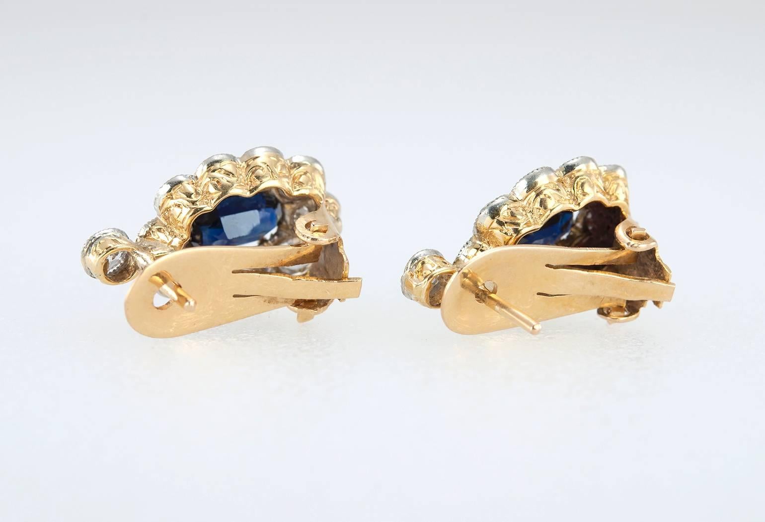 Victorian Sapphire and Diamond Antique Earrings In Excellent Condition In Los Angeles, CA