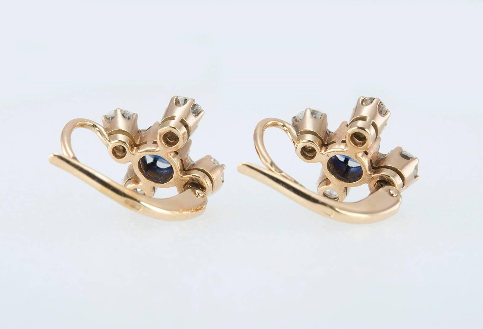 Antique Russian Sapphire and Diamond Gold Earrings 2