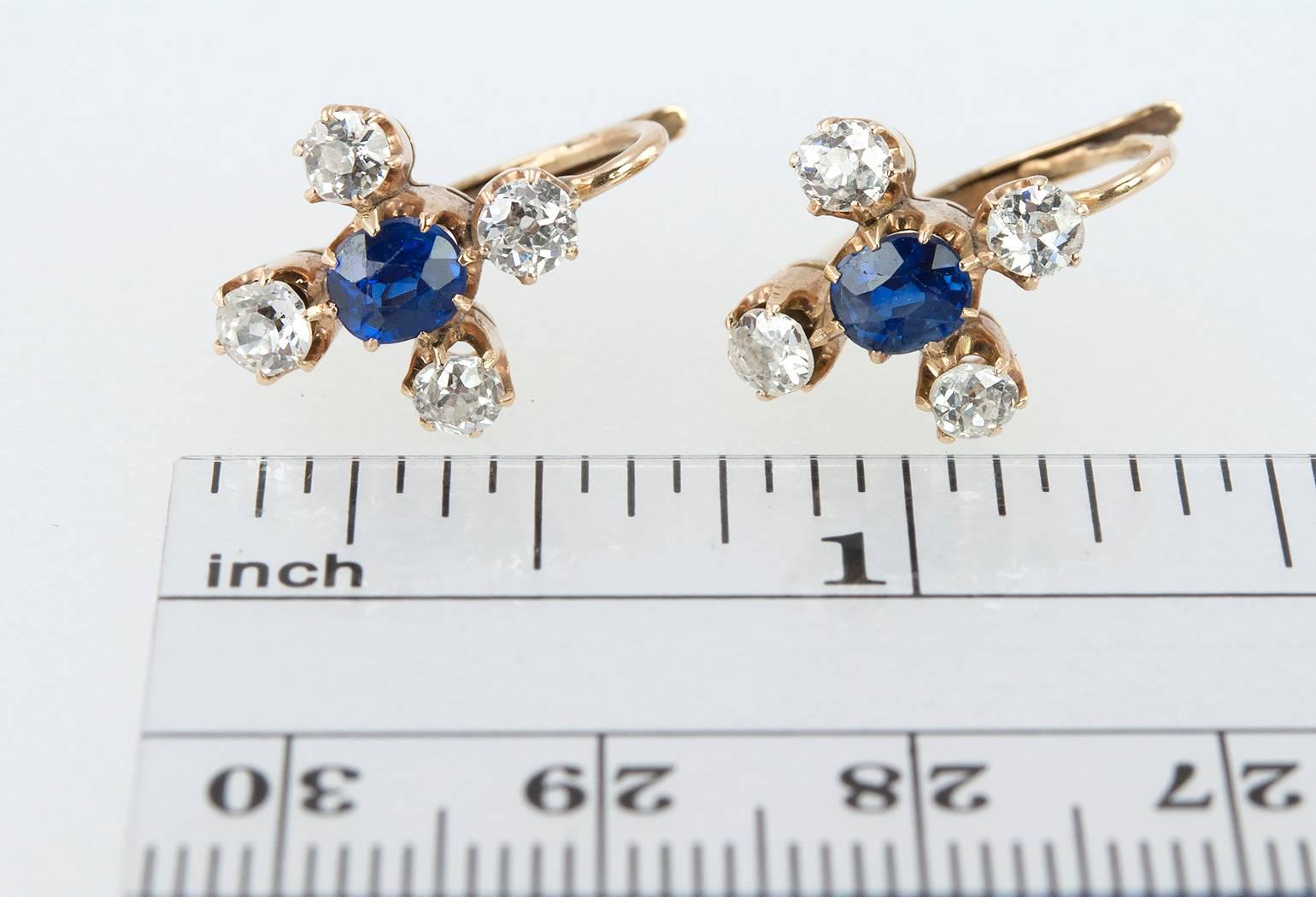 Antique Russian Sapphire and Diamond Gold Earrings 3