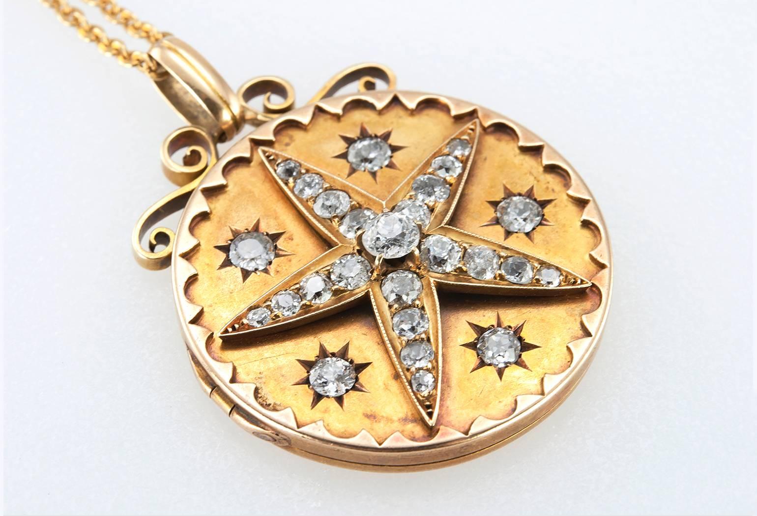 Women's Victorian Diamond Star Gold Locket 