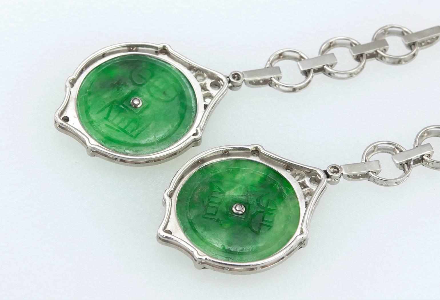 Edwardian Jade, Diamond and Enamel Dangle Earrings For Sale 4