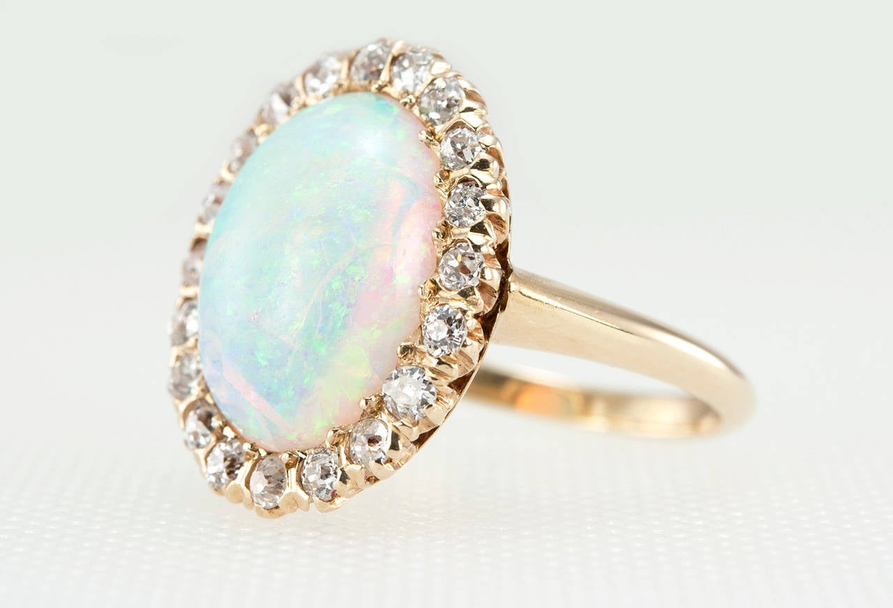 Victorian Opal Diamond Gold Cluster Ring Circa 1900s In Good Condition In Los Angeles, CA