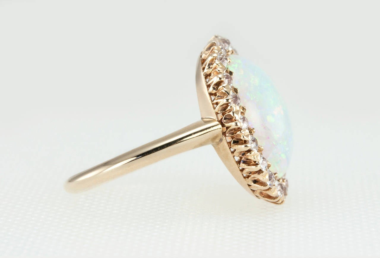Women's Victorian Opal Diamond Gold Cluster Ring Circa 1900s