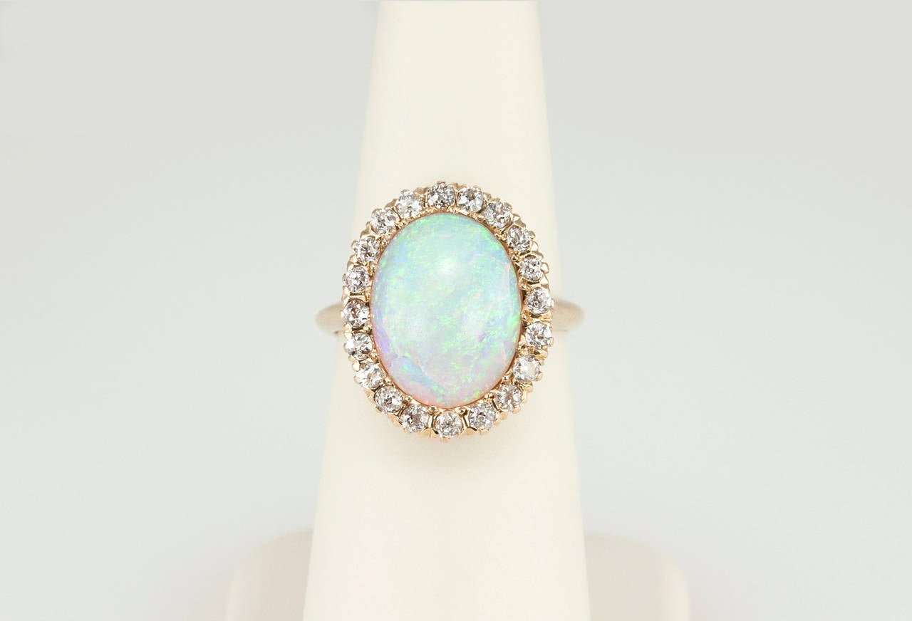 Victorian Opal Diamond Gold Cluster Ring Circa 1900s 1