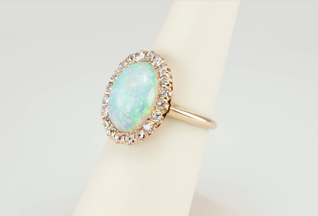 Victorian Opal Diamond Gold Cluster Ring Circa 1900s 2