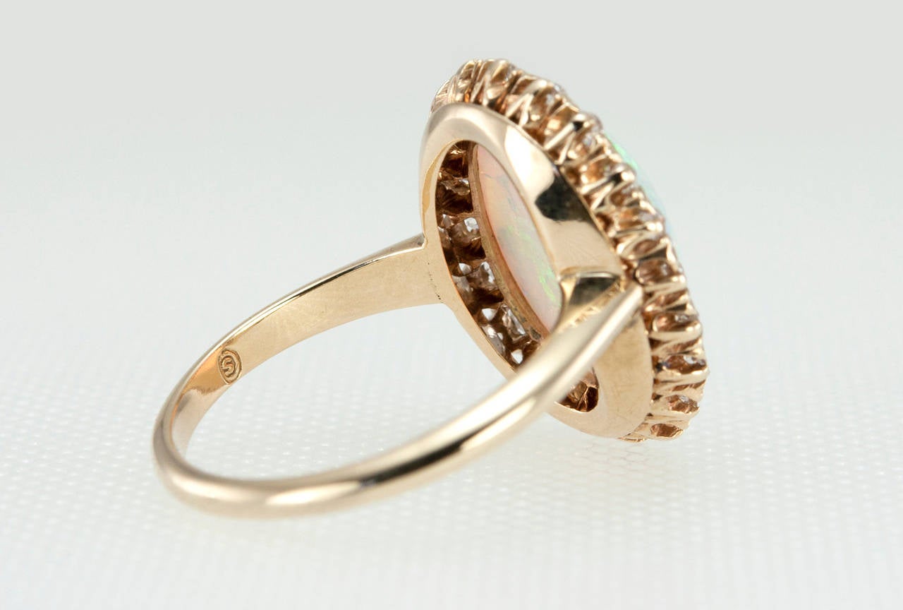 Victorian Opal Diamond Gold Cluster Ring Circa 1900s 4