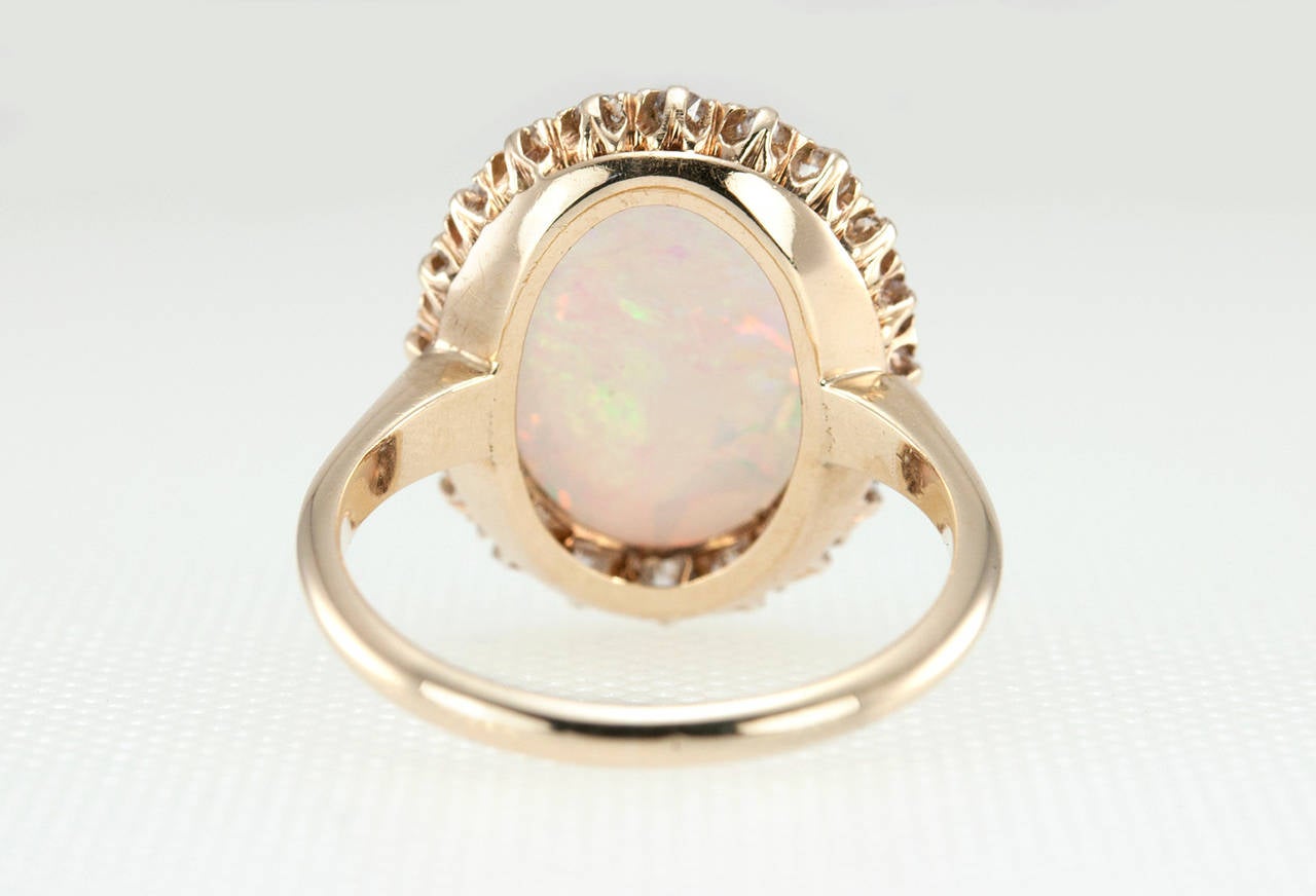 Victorian Opal Diamond Gold Cluster Ring Circa 1900s 5