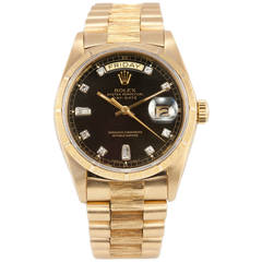 Rolex Yellow Gold Day-Date Diamond Dial Bark Finish President Wristwatch