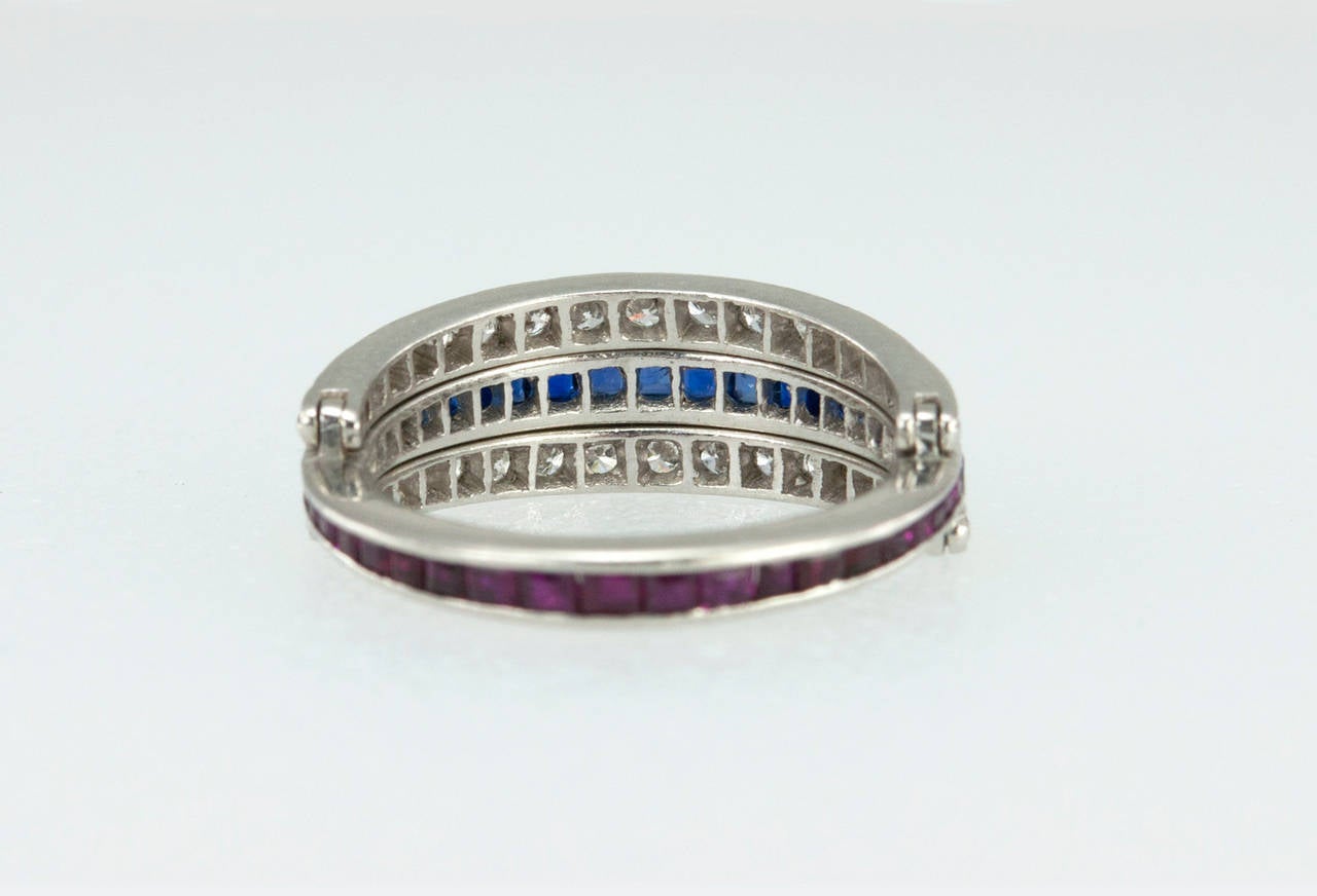 Art Deco Ruby Sapphire Diamond Platinum Flip Ring 5