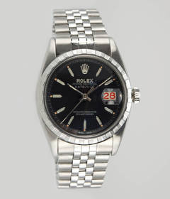Rolex Stainless Steel Black Dial Datejust Wristwatch Ref 6605