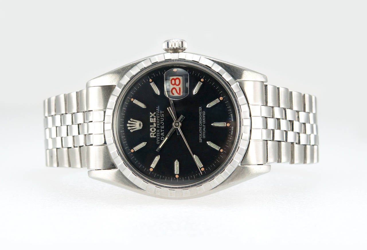 Women's or Men's Rolex Stainless Steel Black Dial Datejust Wristwatch Ref 6605