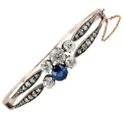 Victorian Diamond and GIA Cert Natural Sapphire Bangle Bracelet