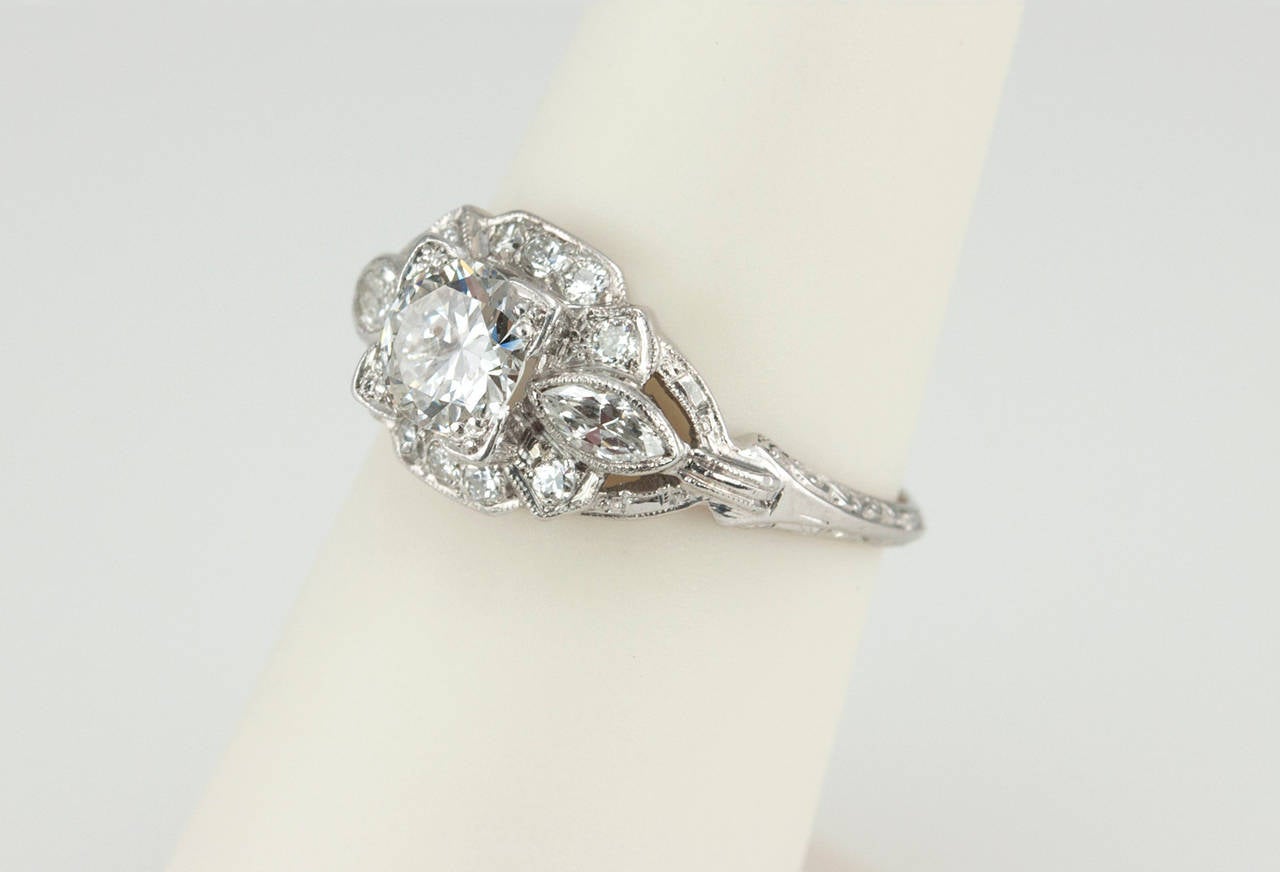 1930s Art Deco 0.58 Carat Diamond Platinum Engagement Ring In Excellent Condition For Sale In Los Angeles, CA