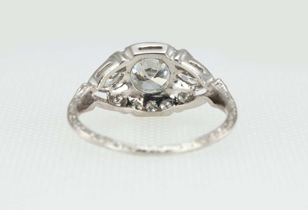 1930s Art Deco 0.58 Carat Diamond Platinum Engagement Ring For Sale 1