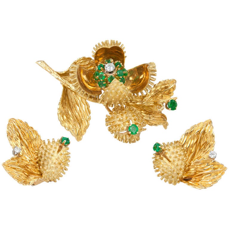 Tiffany Thistle Brooch and Earrings