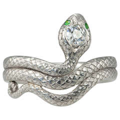 Antique Deco Diamond and Demantoid Snake Ring