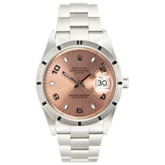 Rolex Stainless Steel Date Pink Dial Wristwatch Ref 15210