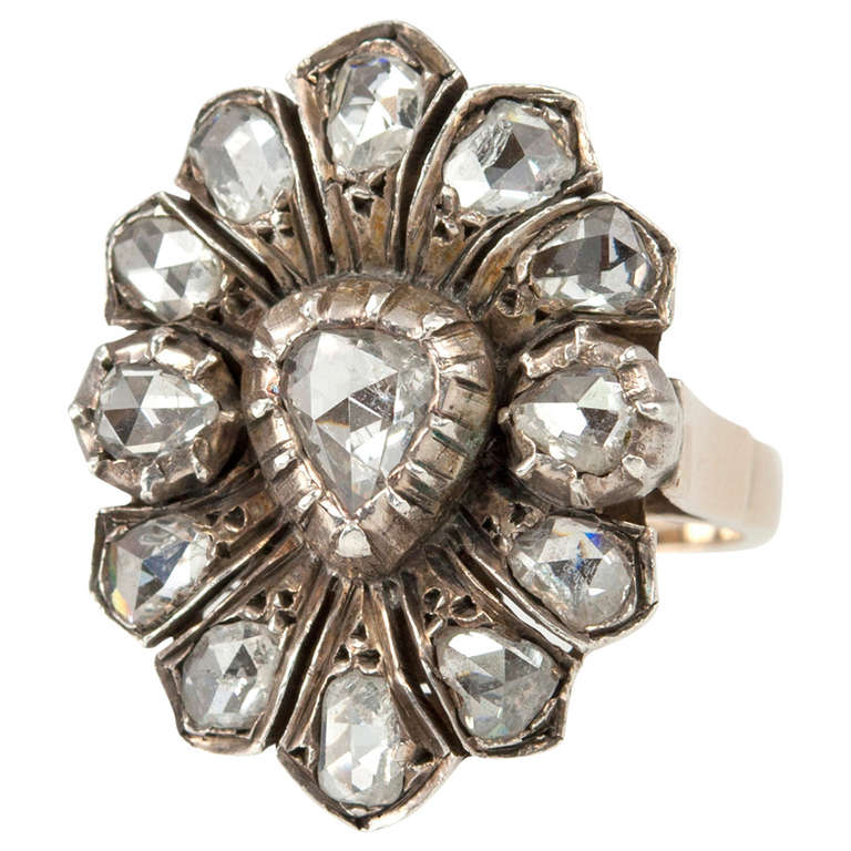 Rose Cut Diamond Victorian Ring For Sale