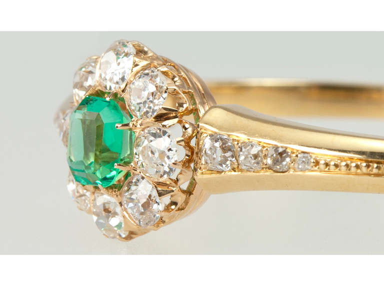 Women's Victorian Emerald Diamond Cluster Bangle For Sale
