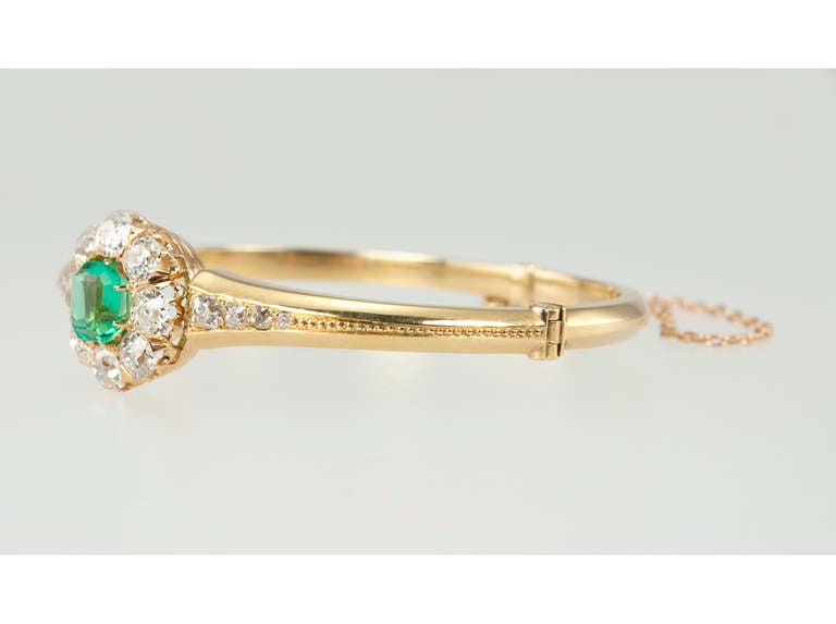 Victorian Emerald Diamond Cluster Bangle For Sale 4