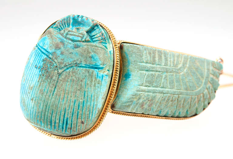 Egyptian Revival Faience Winged Scarab Necklace at 1stDibs