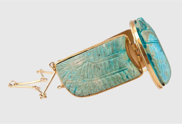 Egyptian Revival Faience Winged Scarab Necklace 2