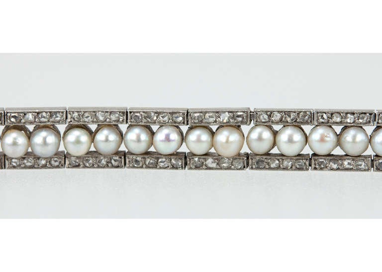 Belle Epoque Diamond and Pearl Platinum Bracelet In Good Condition In Los Angeles, CA