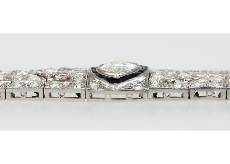 Art Deco Onyx Marquise Diamond Link Bracelet For Sale 3