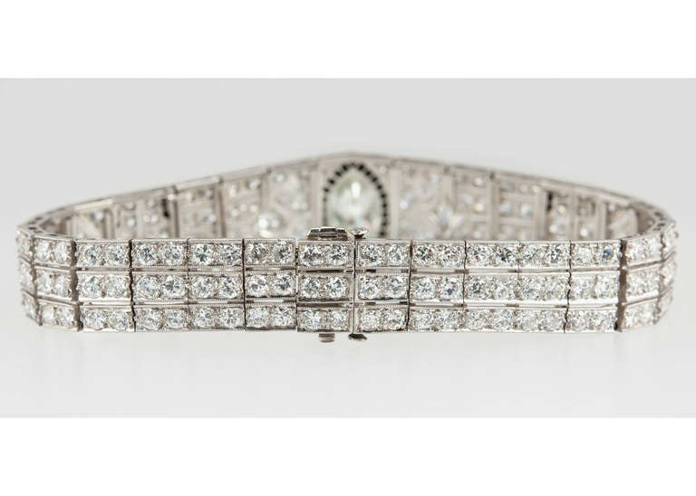 Art Deco Onyx Marquise Diamond Link Bracelet For Sale 4