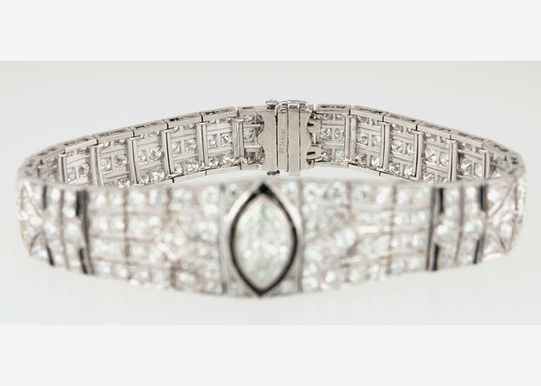 Art Deco Onyx Marquise Diamond Link Bracelet For Sale 5