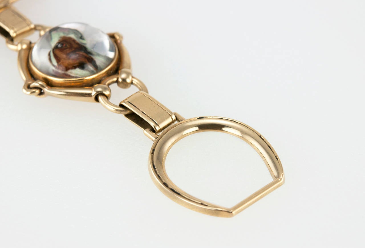Victorian Equestrian Reverse Crystal Intaglio Gold Bracelet For Sale 1