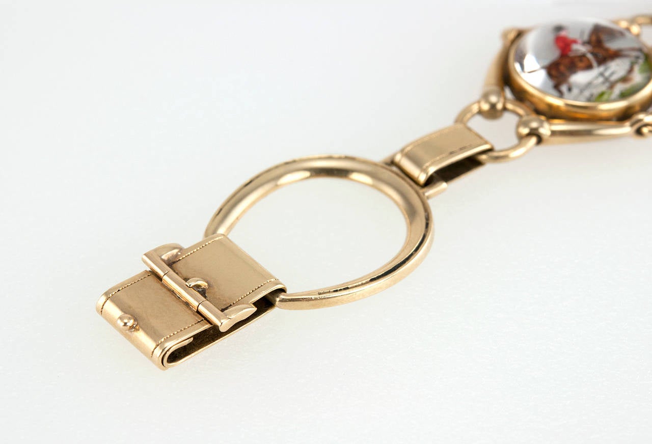 Victorian Equestrian Reverse Crystal Intaglio Gold Bracelet For Sale 2