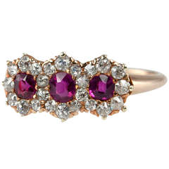 Victorian Ruby & Diamond Three-Stone Cluster Ring