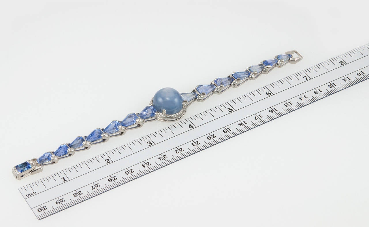 Oscar Heyman Art Deco Sapphire Diamond Platinum Link Bracelet 4