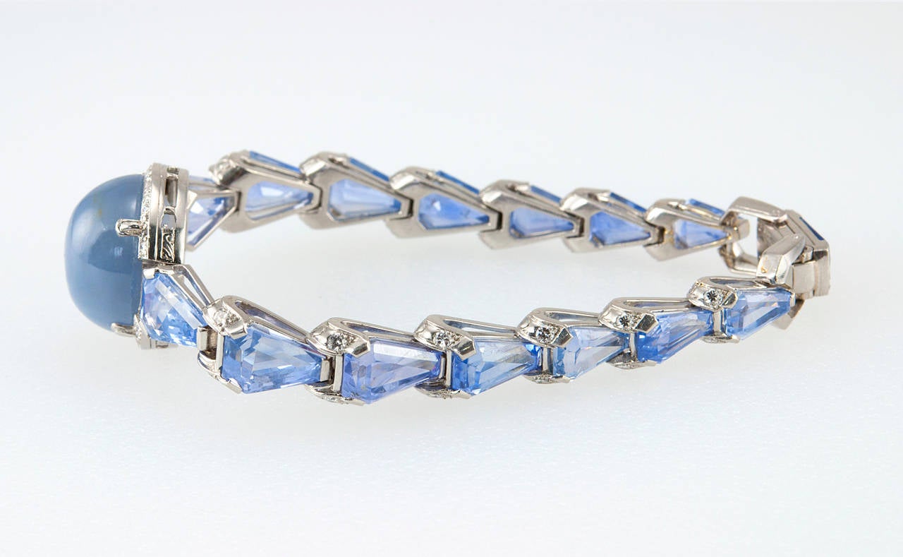 Oscar Heyman Art Deco Sapphire Diamond Platinum Link Bracelet In Excellent Condition In Los Angeles, CA
