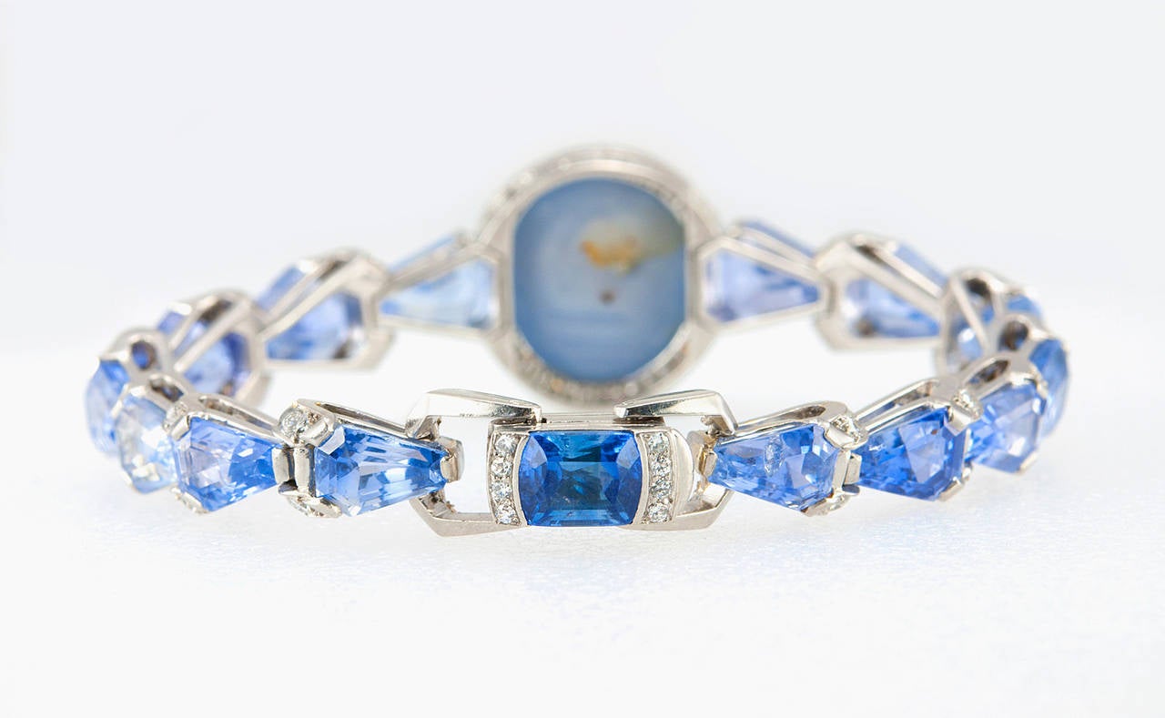 Oscar Heyman Art Deco Sapphire Diamond Platinum Link Bracelet 1