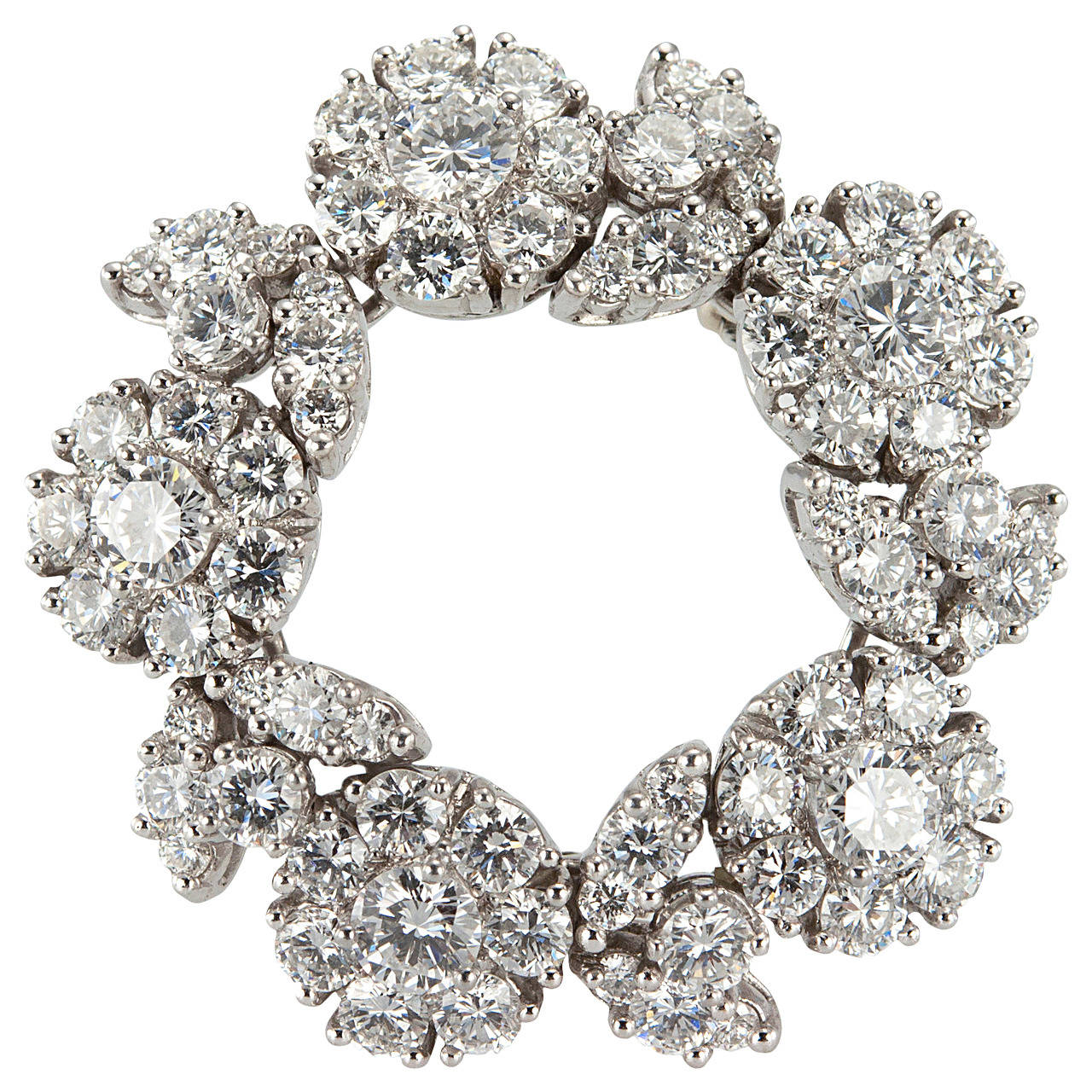 Tiffany & Co. Diamond Platinum Circular Floral Motif Brooch