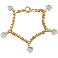 Diamond Heart Charm Gold Link Bracelet