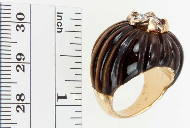 Tiger's Eye and Diamond Dome Ring 3