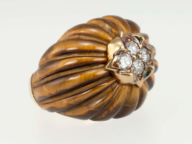 Women's or Men's Tiger's Eye and Diamond Dome Ring